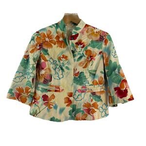 Coldwater Creek Women’s Sz 12 Petite Beige Floral Embroidered Linen Blend Jacket